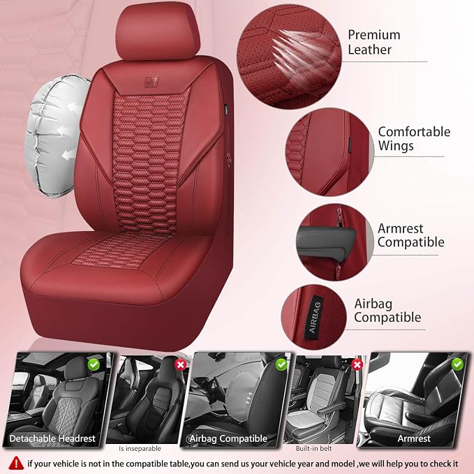 Universal Faux Leather Seat Covers — Full Set — Burgundy