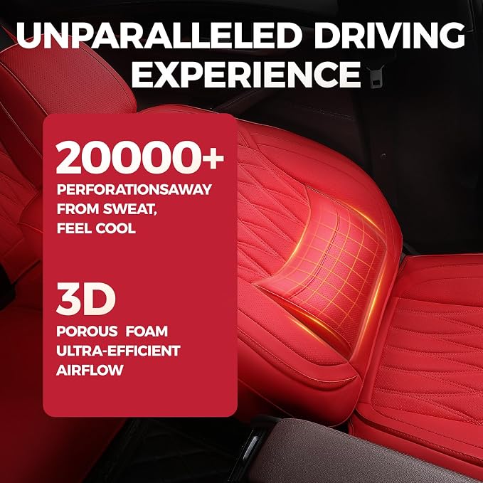Universal Faux Leather Seat Covers — Full Set — Red