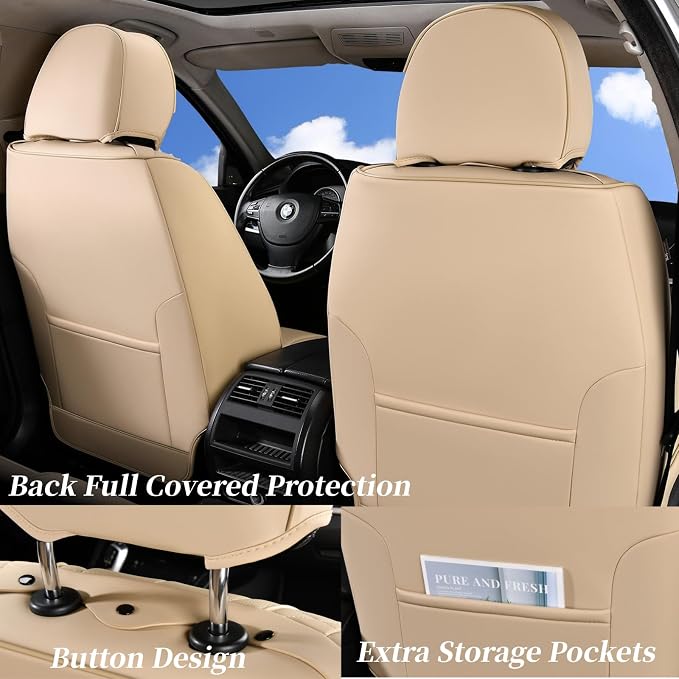 Universal Faux Leather Seat Covers — Front Seat — Beige
