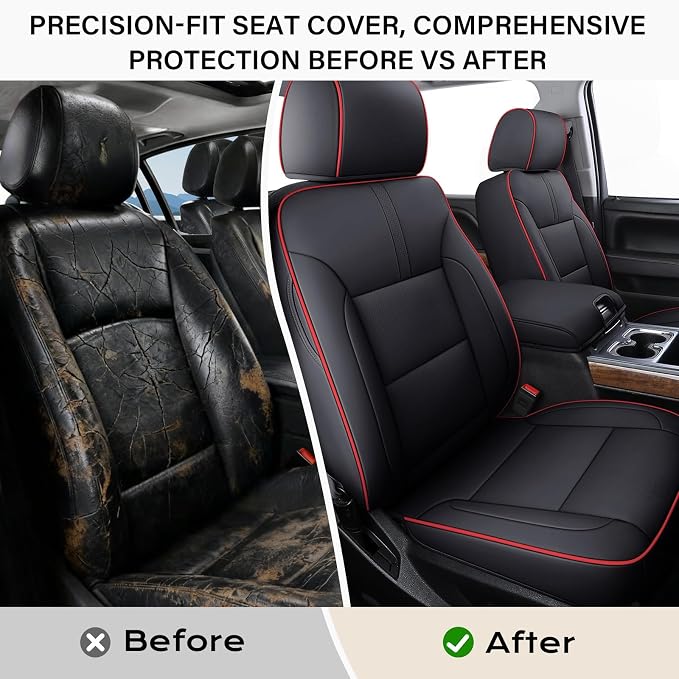 Faux Leather Seat Covers for Chevrolet Silverado / GMC Sierra — Front Seat — Red