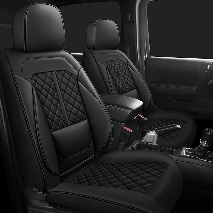 Faux Leather Car Seat Covers — Front Seat — Black
