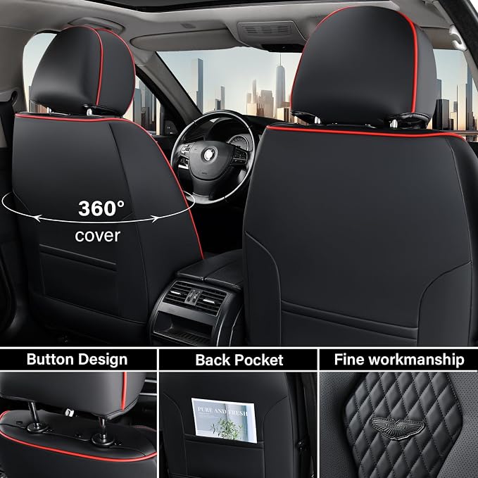 Universal Seat Covers — Full Set — Black / Red