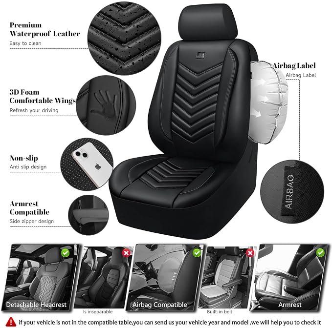 Universal Faux Leather Seat Covers — Front Seat — Black