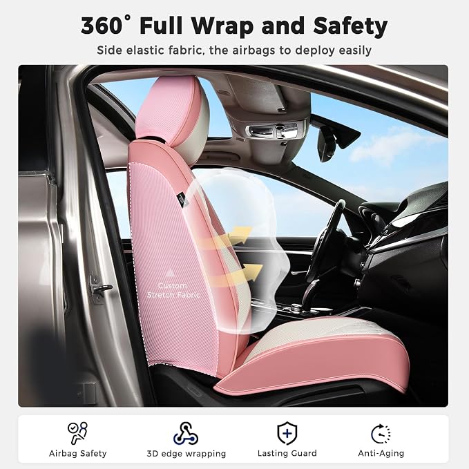 Universal Seat Covers — Front Seat — Pink / White