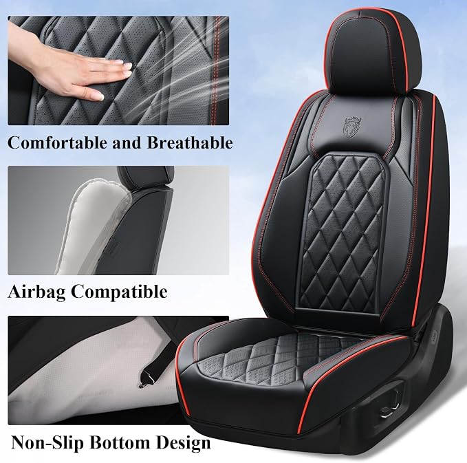 Universal Faux Leather Seat Covers — Front Seat — Black / Red