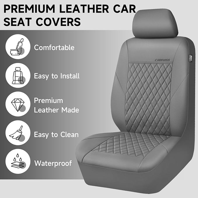 Universal Faux Leather Seat Covers — Full Set — Gray