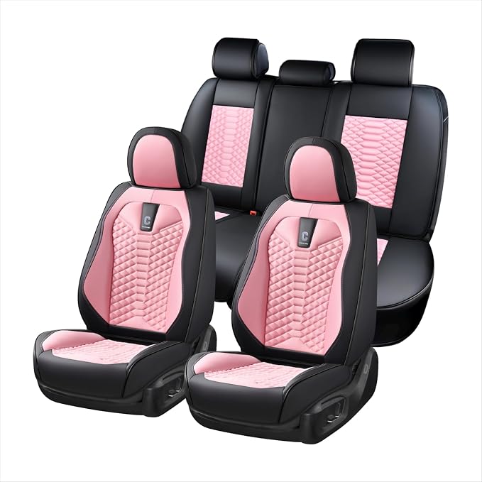 Universal Faux Leather Seat Covers — Full Set — Pink