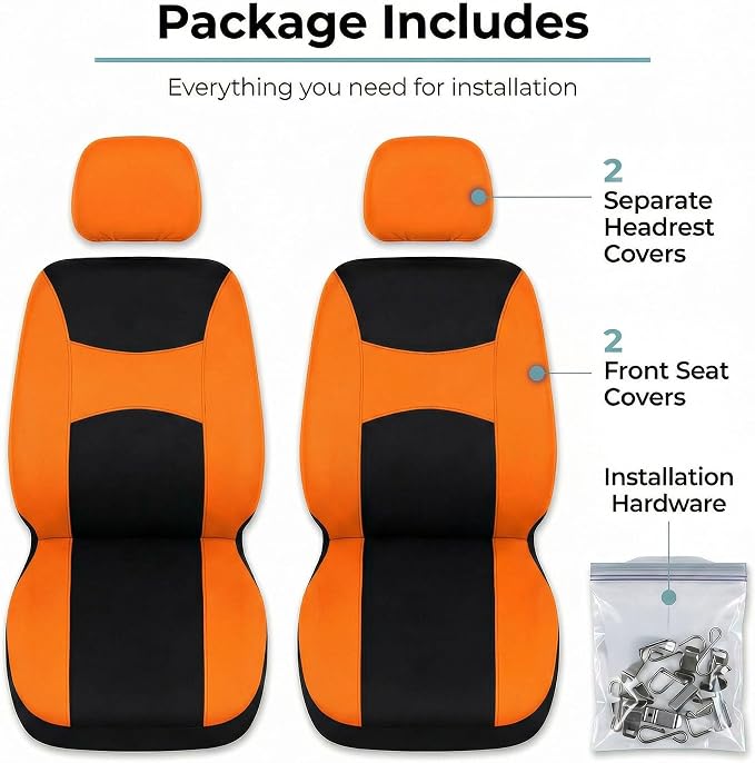 Universal Fabric Seat Covers — Front Seat — Orange