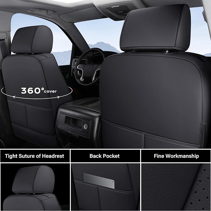 Faux Leather Seat Covers for Chevrolet Silverado / GMC Sierra — Full Set — Black