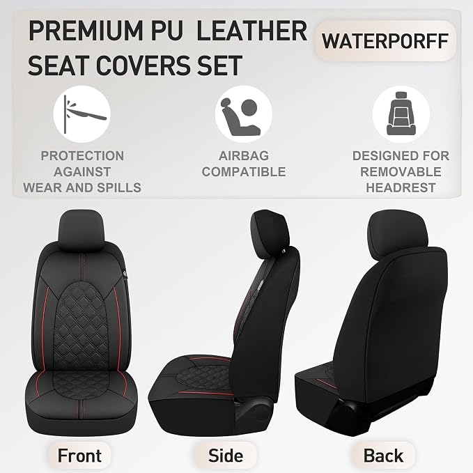 Universal Faux Leather Seat Covers — Front Seat — Black / Red