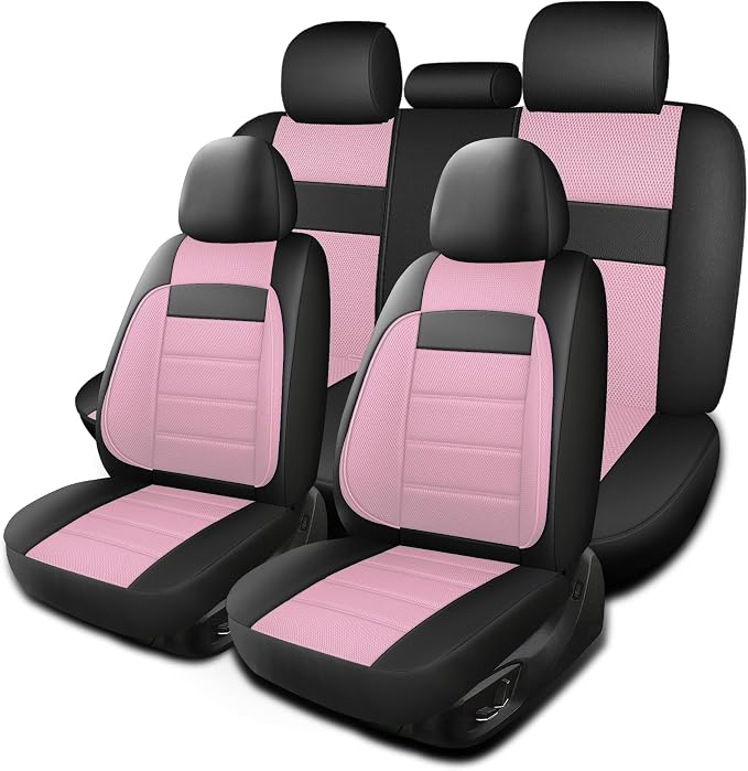 Universal Fabric Seat Covers — Black / Pink