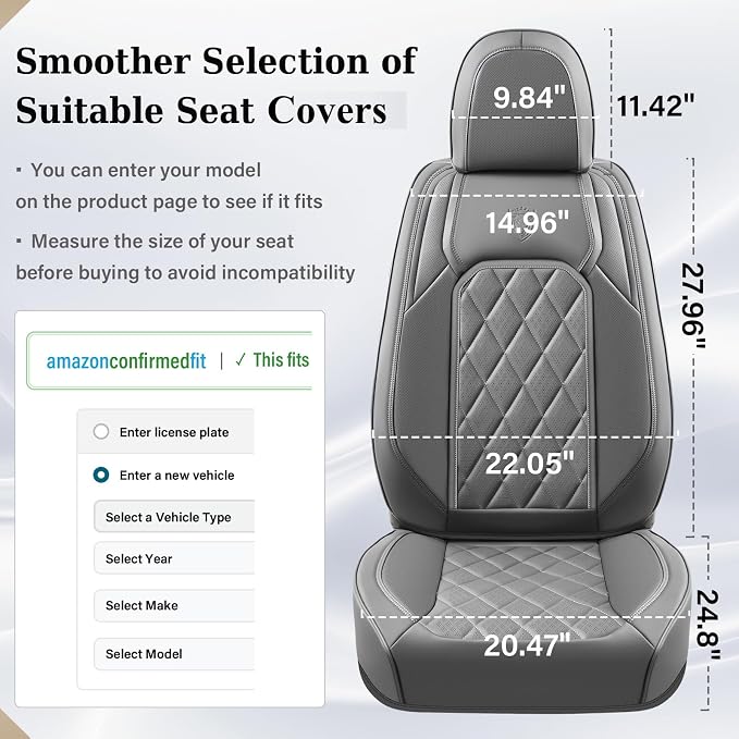 Universal Faux Leather Seat Covers — Full Set — Gray