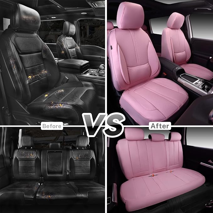 Universal Faux Leather Seat Covers — Full Set — Pink