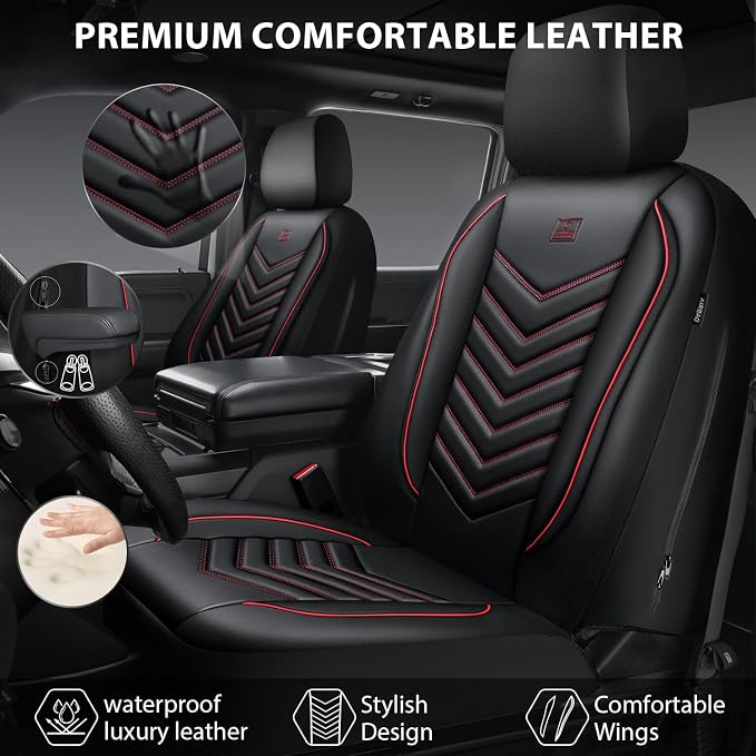 Universal Faux Leather Seat Covers — Front Seat — Black / Red