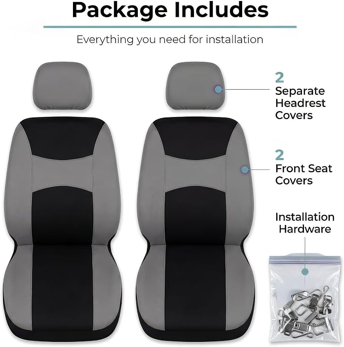Universal Fabric Seat Covers — Front Seat — Gray