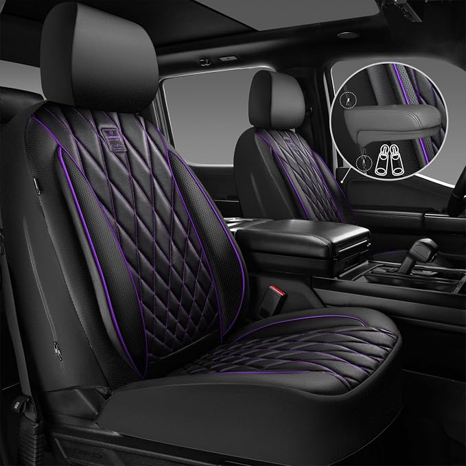 Universal Faux Leather Seat Covers — Front Seat — Black / Purple