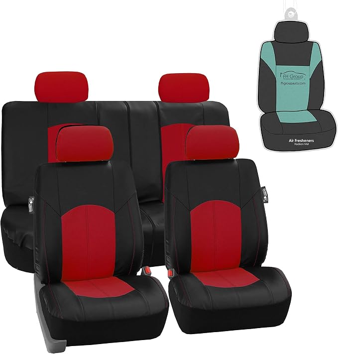 Universal Faux Leather Seat Covers — Full Set — Red / Black / Tan