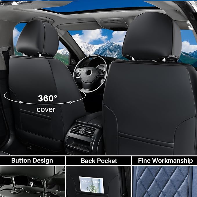 Universal Faux Leather Seat Covers — Full Set — Black / Blue