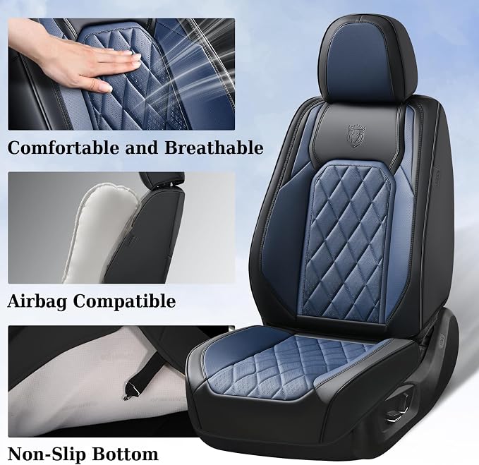 Universal Faux Leather Seat Covers — Full Set — Black / Blue