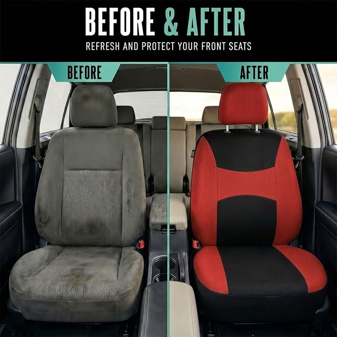 Universal Fabric Seat Covers — Full Set — Red