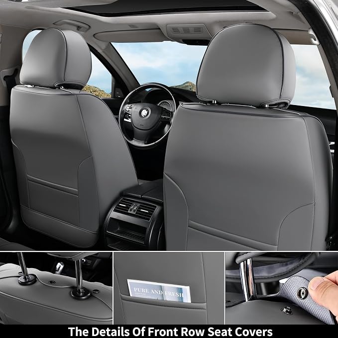 Universal Faux Leather Seat Covers — Front Seat — Gray