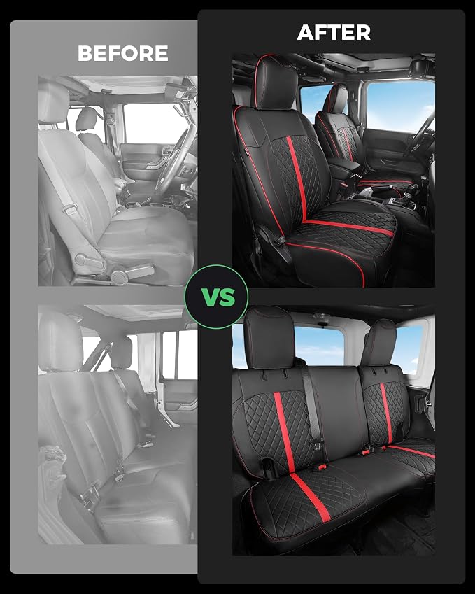 Seat Covers for Jeep Wrangler — Full Set — Black / Red