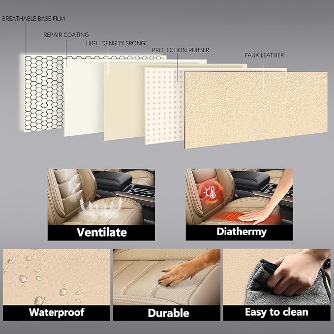 Faux Leather Car Seat Covers — Full Set — Beige
