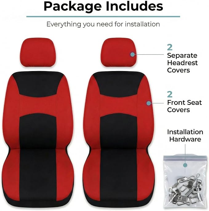 Universal Fabric Seat Covers — Front Seat — Red