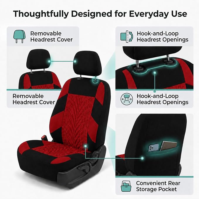 Universal Fabric Seat Covers — Full Set — Red