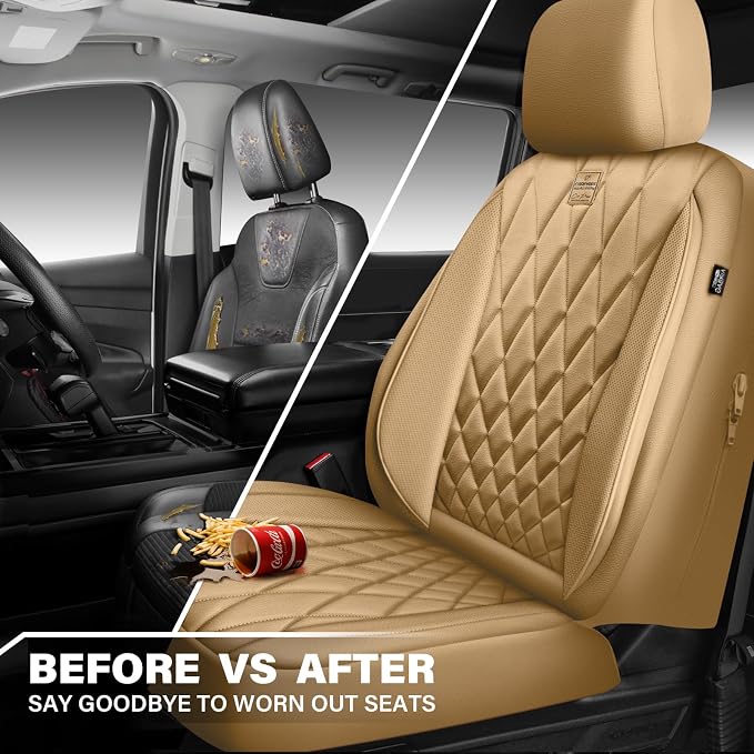 Universal Faux Leather Seat Covers — Front Seat — Beige
