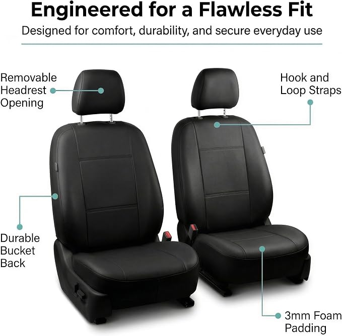 Universal Faux Leather Seat Covers — Front Seat — Black