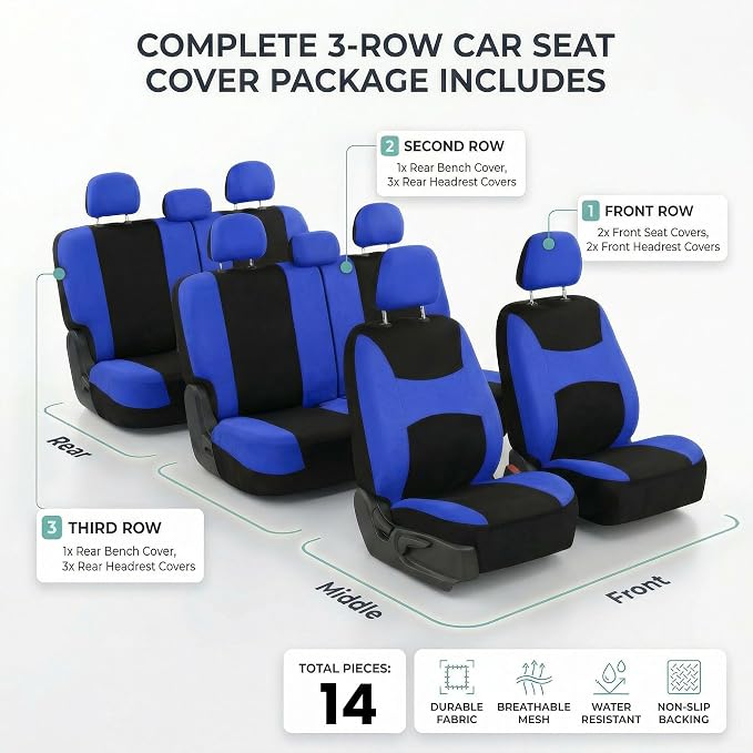 Universal Fabric Seat Covers — Blue / Black