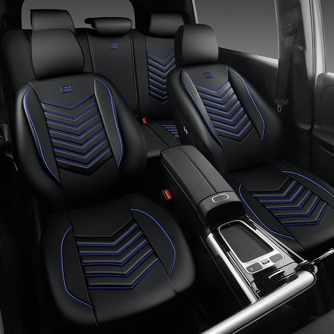 Universal Faux Leather Seat Covers — Full Set — Black / Blue