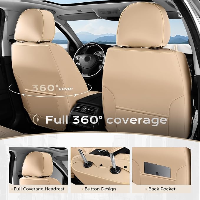 Universal Faux Leather Seat Covers — Front Seat — Beige