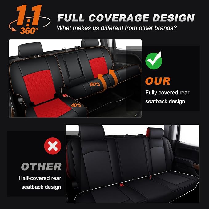 Faux Leather Seat Covers for Chevrolet Silverado / GMC Sierra — Full Set — Black / Red