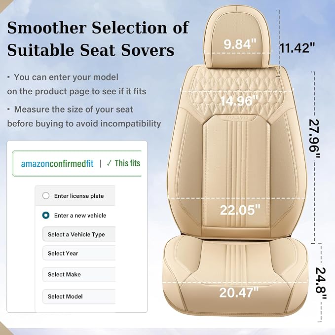 Universal Faux Leather Seat Covers — Front Seat — Beige