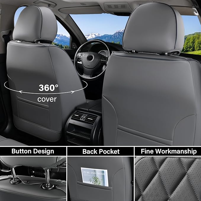 Universal Faux Leather Seat Covers — Full Set — Gray