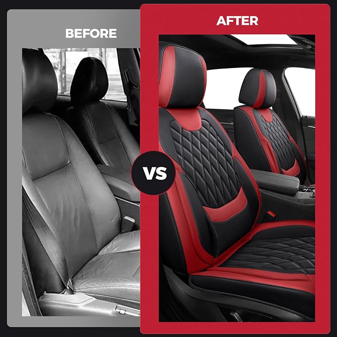 Universal Faux Leather Seat Covers — Full Set — Black / Red