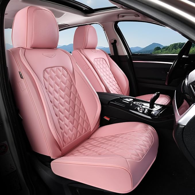 Universal Faux Leather Seat Covers — Front Seat — Pink