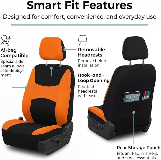 Universal Fabric Seat Covers — Front Seat — Orange