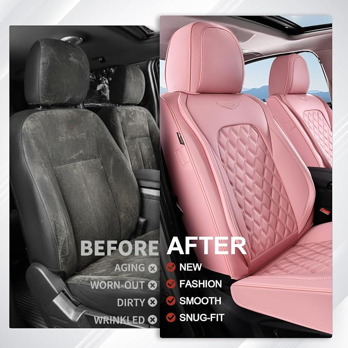 Universal Faux Leather Seat Covers — Full Set — Pink
