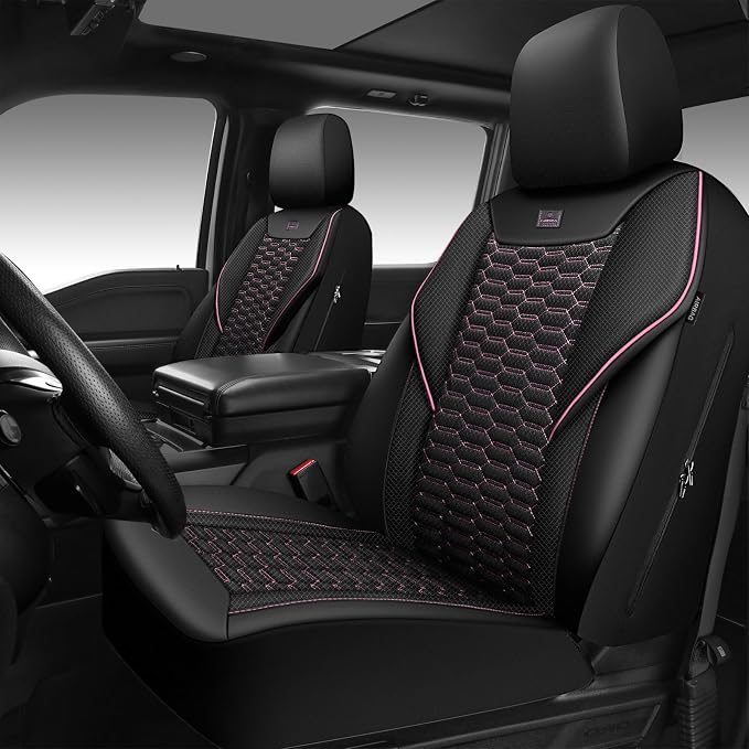 Universal Fabric Seat Covers — Front Seat — Black / Pink