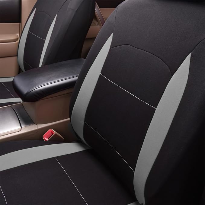 Fabric Car Seat Covers — Full Set — Black / Gray