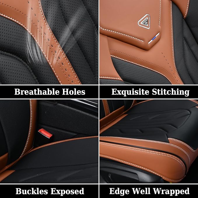Universal Faux Leather Seat Covers — Full Set — Black / Brown