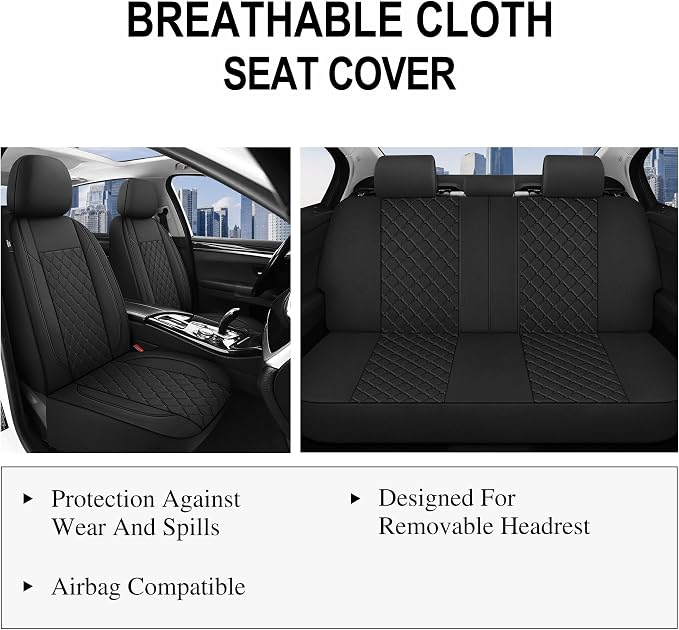 Fabric Car Seat Covers — Full Set — Black