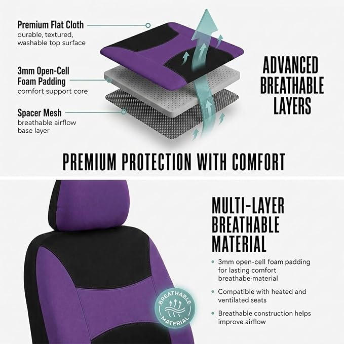 Universal Fabric Seat Covers — Full Set — Purple