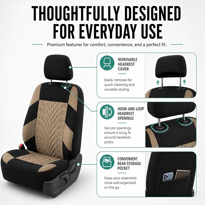 Universal Fabric Seat Covers — Full Set — Beige