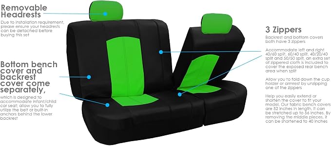 Universal Faux Leather Seat Covers — Full Set — Green / Black / Tan