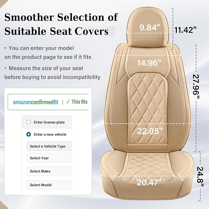Universal Faux Leather Seat Covers — Front Seat — Beige