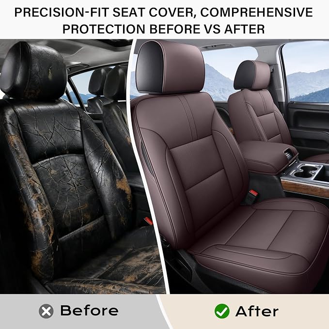 Faux Leather Seat Covers for Chevrolet Silverado / GMC Sierra — Front Seat — Brown